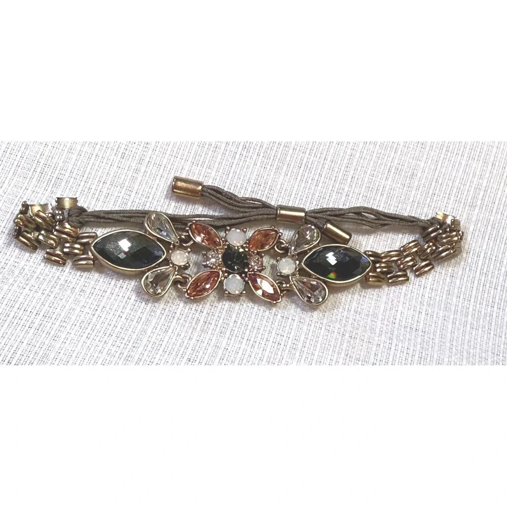 Gold Tone Crystal Adjustable Bracelet Floral‎ Station Drawstring Fashion Jewelry